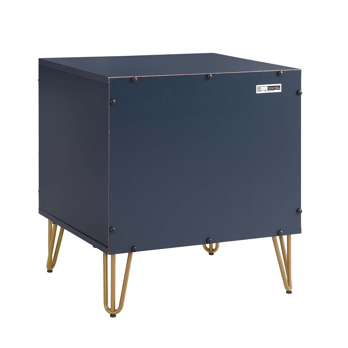 Dumbo nightstand navy blue with 2 drawers, fluted fronts, gold hairpin legs HouseOfZazla on Tampa Home & Garden Store