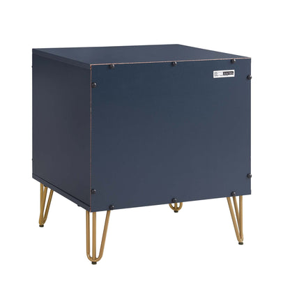 Dumbo nightstand navy blue with 2 drawers, fluted fronts, gold hairpin legs HouseOfZazla on Tampa Home & Garden Store