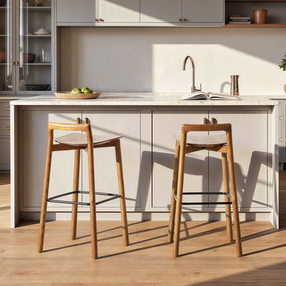 Modern Minimalist Low Back Barstool with Iron Footrest in Walnut, by HouseOfZazla set of 2 on Tampa Home & Garden Store
