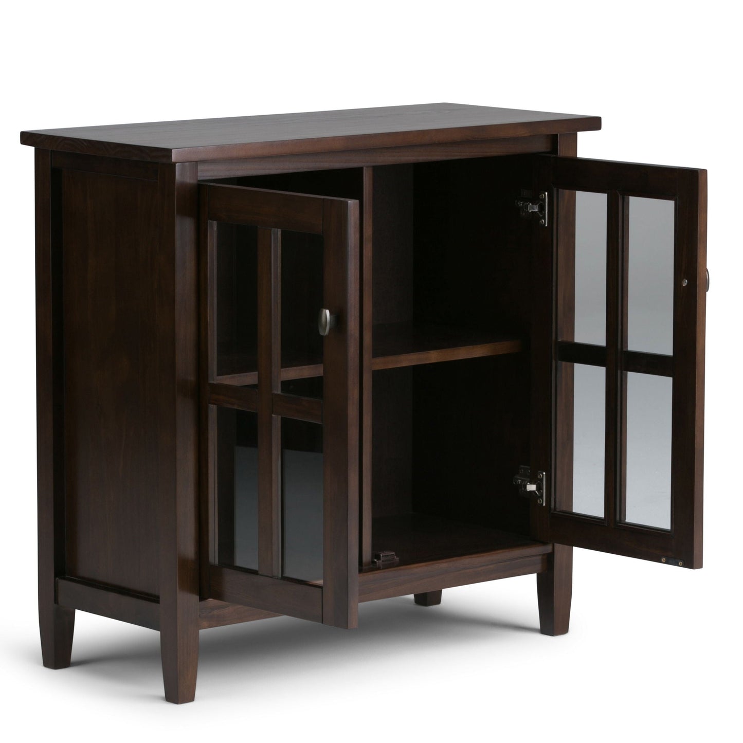 Warm Shaker Low Storage Cabinet in dark espresso wood with glass by HouseOfZazla on Tampa Home & Garden Store