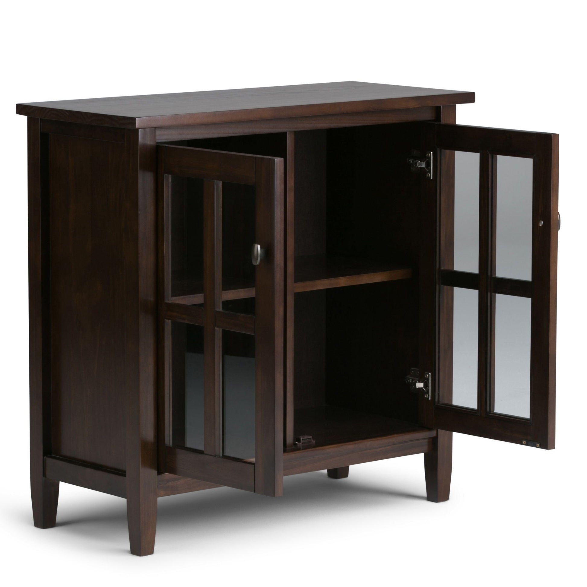 Warm Shaker Low Storage Cabinet in dark espresso wood with glass by HouseOfZazla on Tampa Home & Garden Store