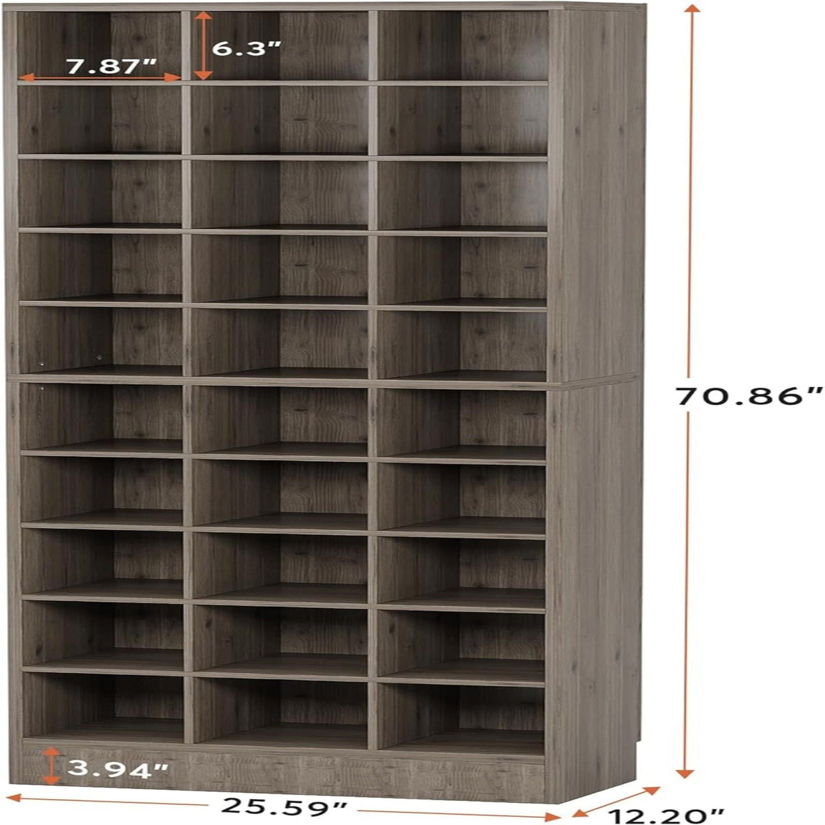 10-tier shoe storage cabinet with 30 cubbies in brown wood finish on Tampa Home & Garden Store