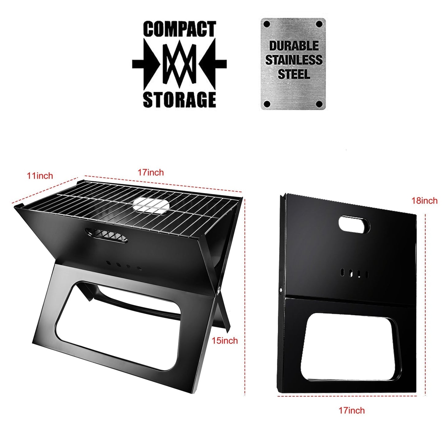 GemGear portable foldable charcoal grill with stainless steel rack for camping and travel on Tampa Home & Garden Store