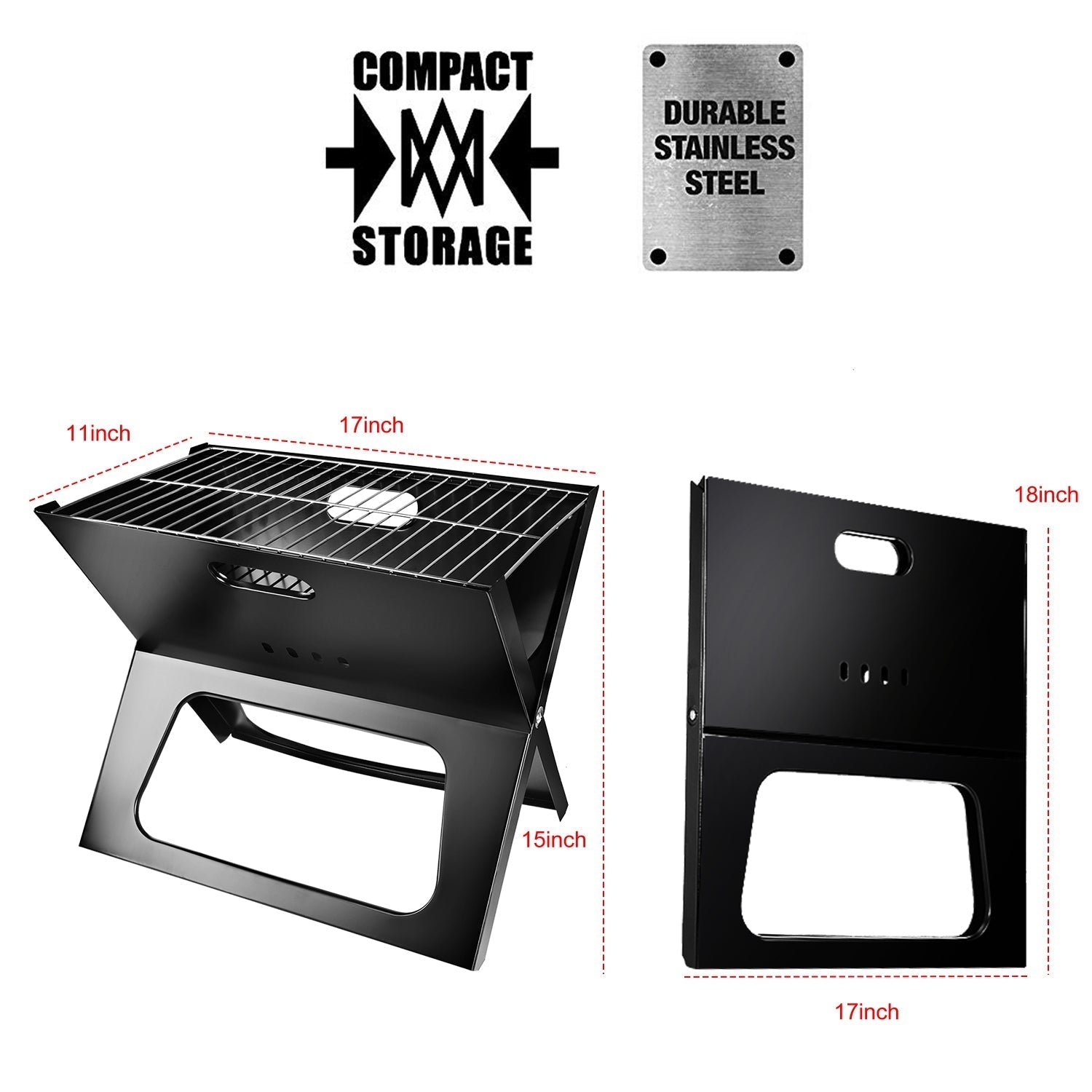 GemGear portable foldable charcoal grill with stainless steel rack for camping and travel on Tampa Home & Garden Store