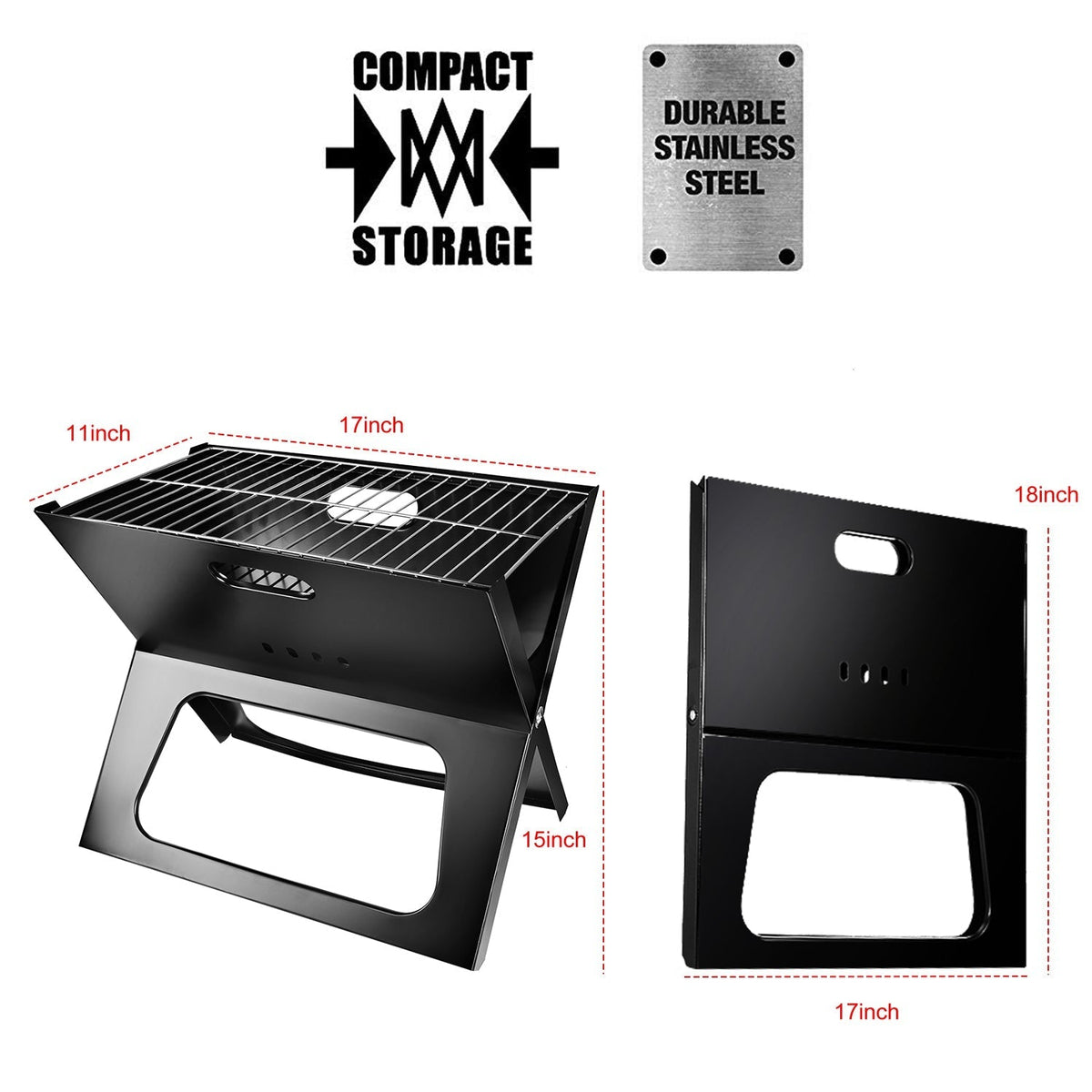 GemGear portable foldable charcoal grill with black metal grate for camping and travel on Tampa Home & Garden Store