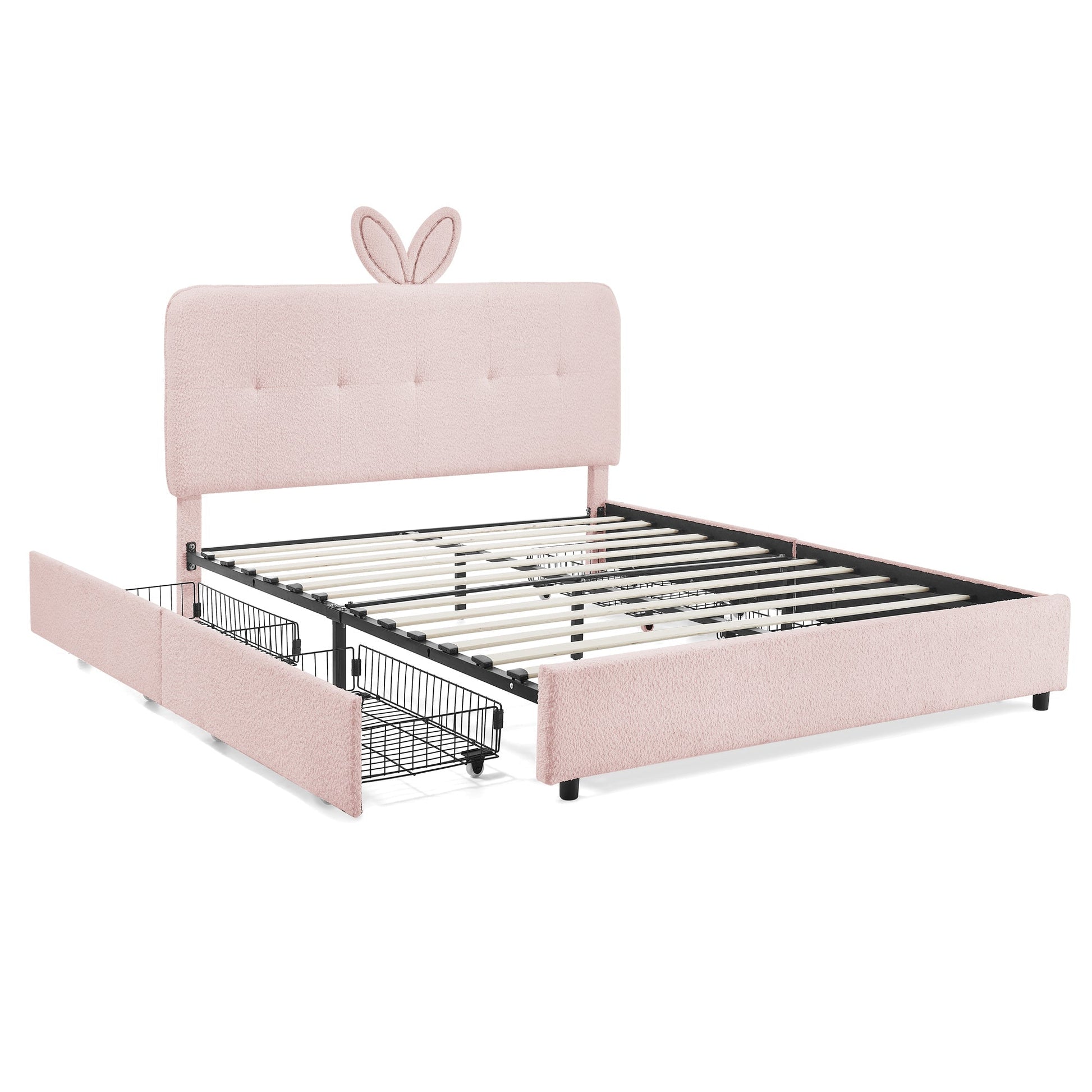 Full-size kids upholstered bed with pink rabbit-ear headboard and frame by HouseOfZazla on Tampa Home & Garden Store