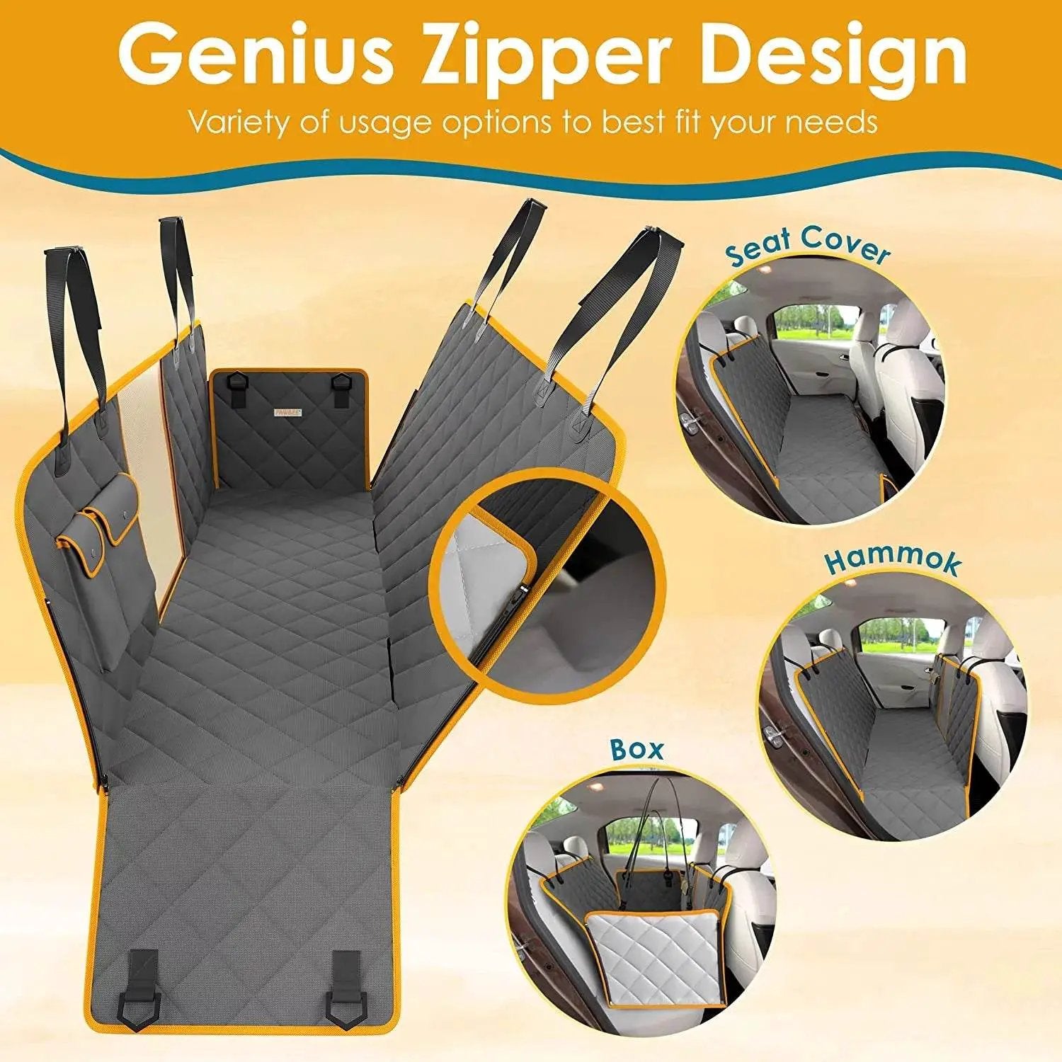 Luxury Dog Car Seat Cover Hammock gray orange-trim non-slip waterproof barrier Max & Rex on Tampa Home & Garden Store