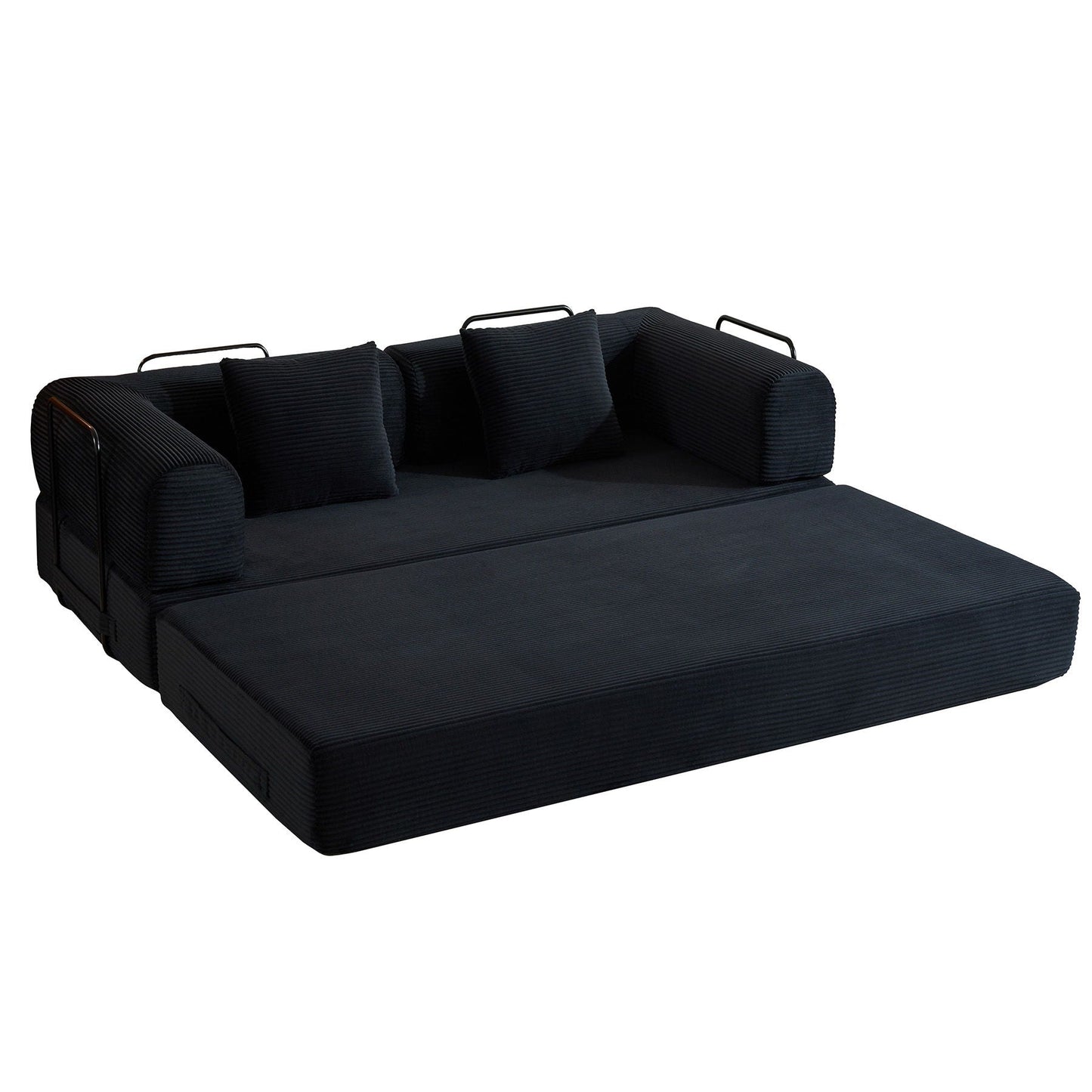HouseOfZazla futon sofa bed with fixed frame in charcoal fabric and cylindrical pillows on Tampa Home & Garden Store