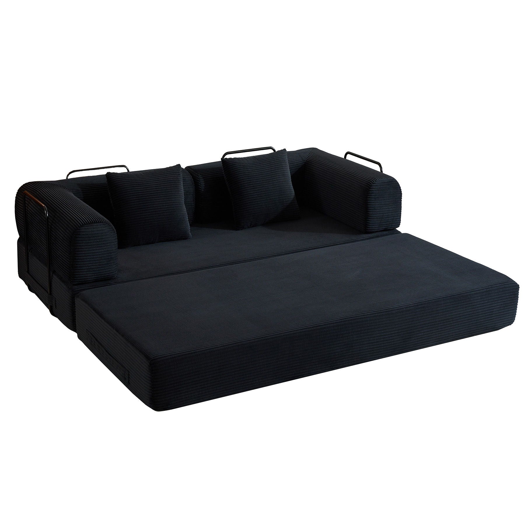 HouseOfZazla futon sofa bed with fixed frame in charcoal fabric and cylindrical pillows on Tampa Home & Garden Store