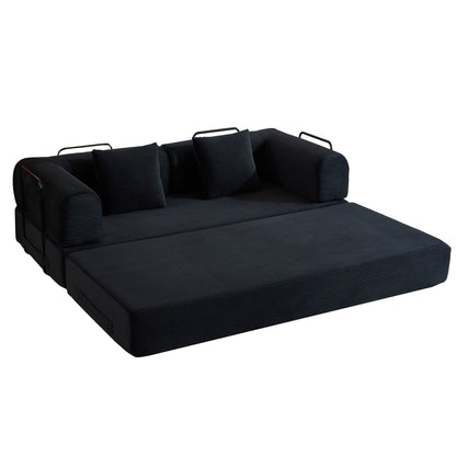 HouseOfZazla futon sofa bed with fixed frame in charcoal fabric and cylindrical pillows on Tampa Home & Garden Store