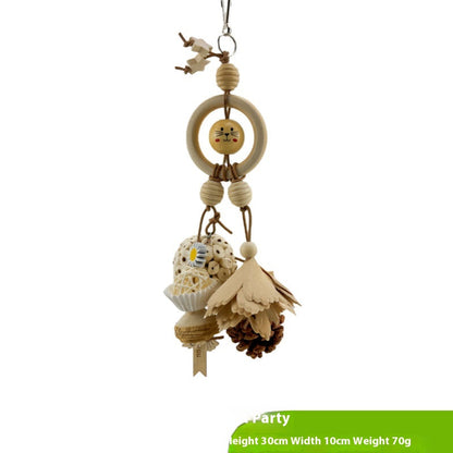 Parrot Natural Ricepaperplant Pith Ball Gnawing Molar Toy with natural wood rings and beads on Tampa Home & Garden Store