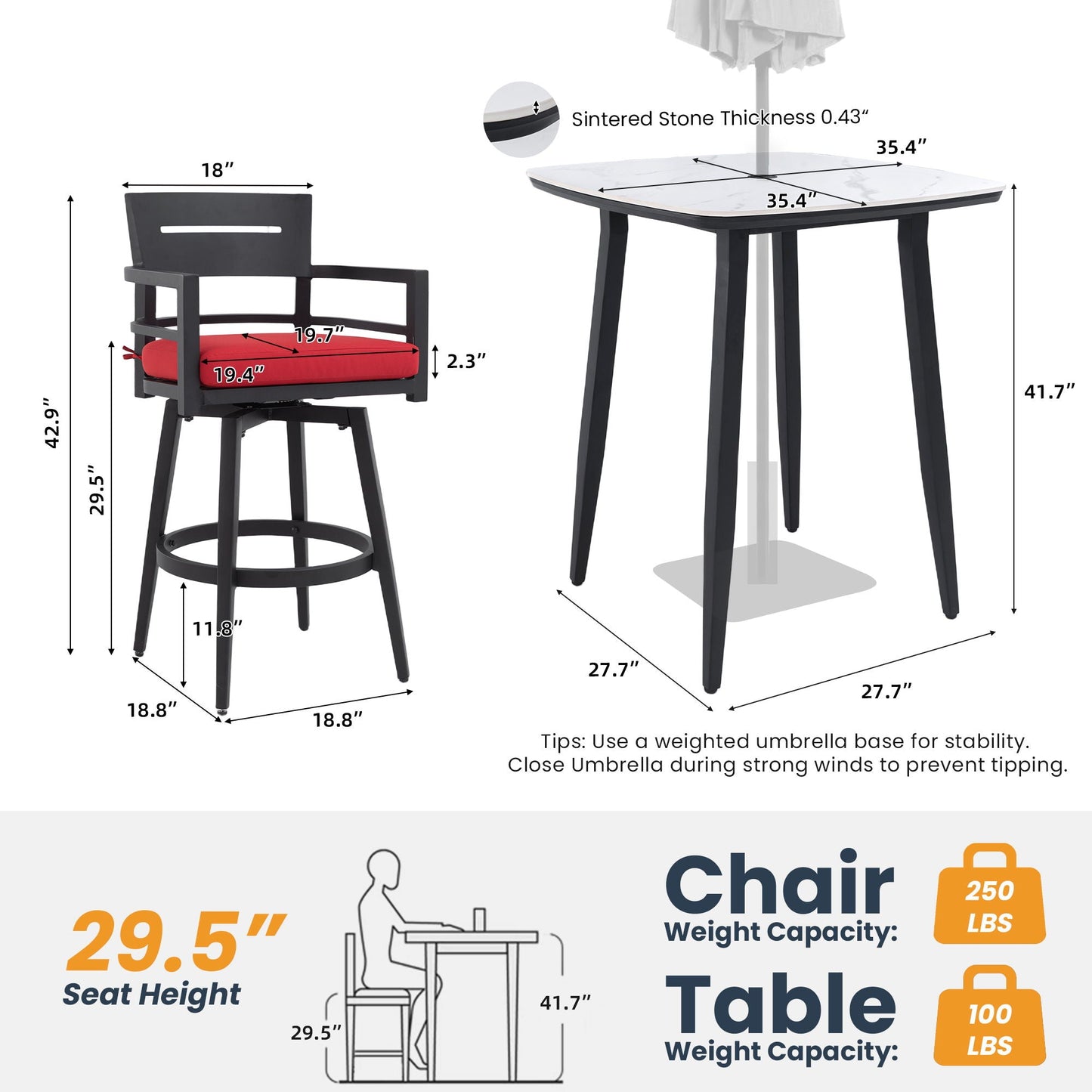 Outdoor Patio Bar Set And Sintered Stone Table