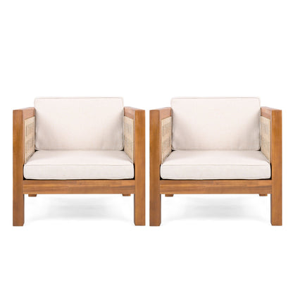 Outdoor club chairs with rope arms and beige cushions, wooden frames HouseOfZazla pair on Tampa Home & Garden Store