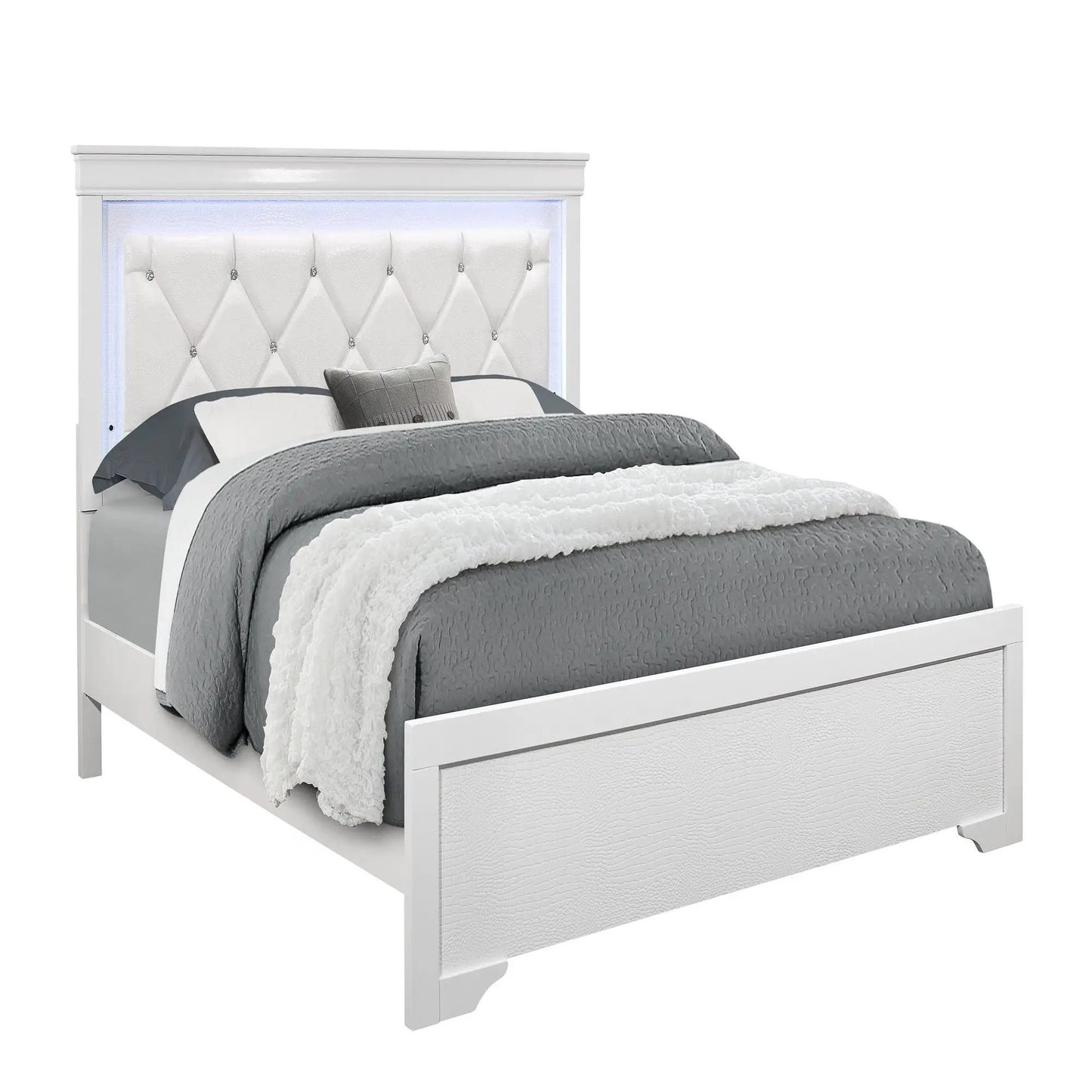Shaker Bed with LED Lighting and Tufted Headboard