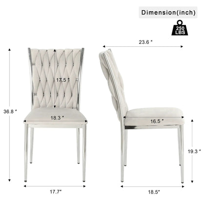 Modern dining chair set by Unique Piece Furniture; tufted beige upholstery, chrome legs 2 chairs on Tampa Home & Garden Store