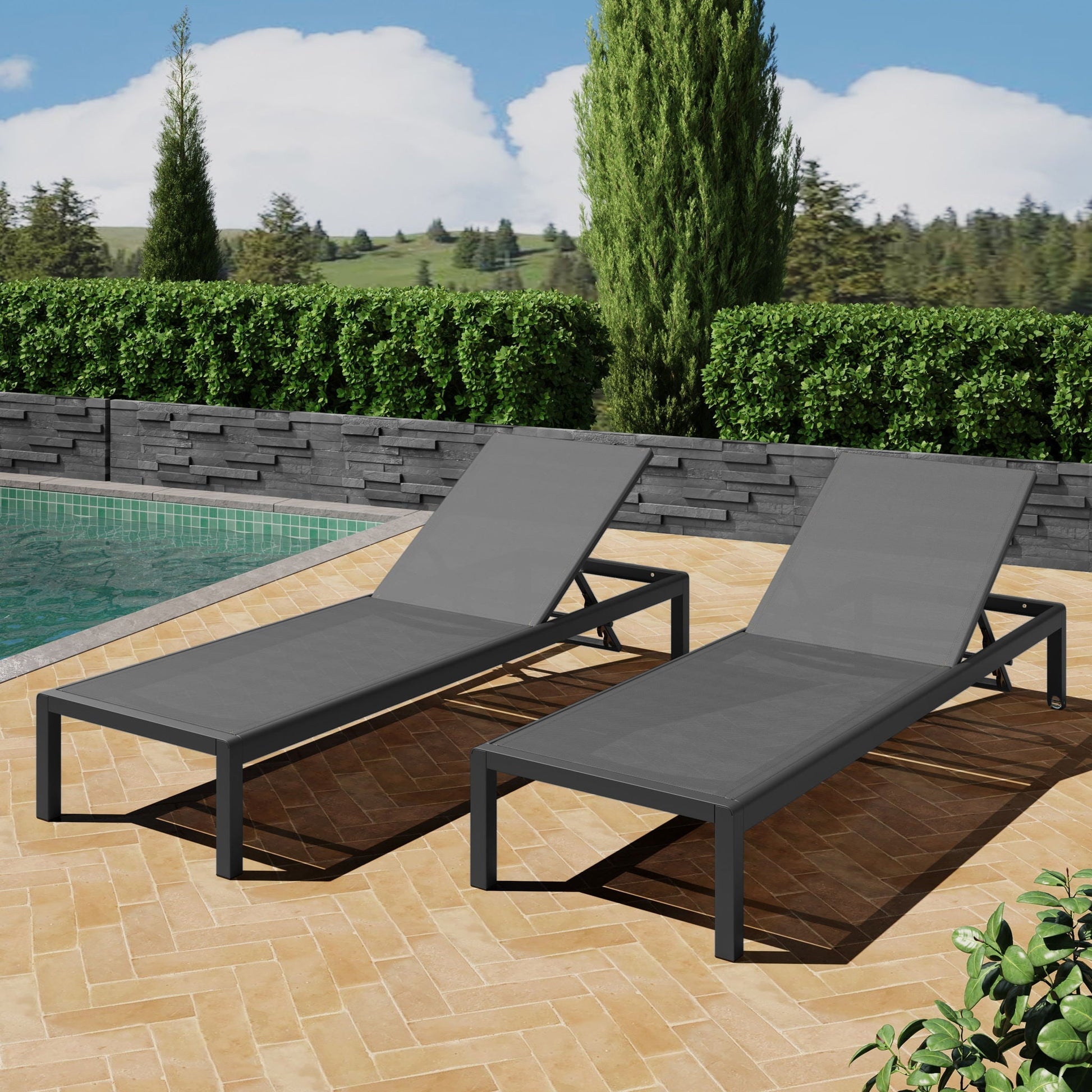 Outdoor Patio Chaise Lounge by HouseOfZazla with 4 gray recliners and 5-position backs on Tampa Home & Garden Store