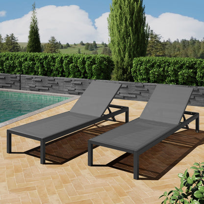 Outdoor Patio Chaise Lounge by HouseOfZazla with 4 gray recliners and 5-position backs on Tampa Home & Garden Store