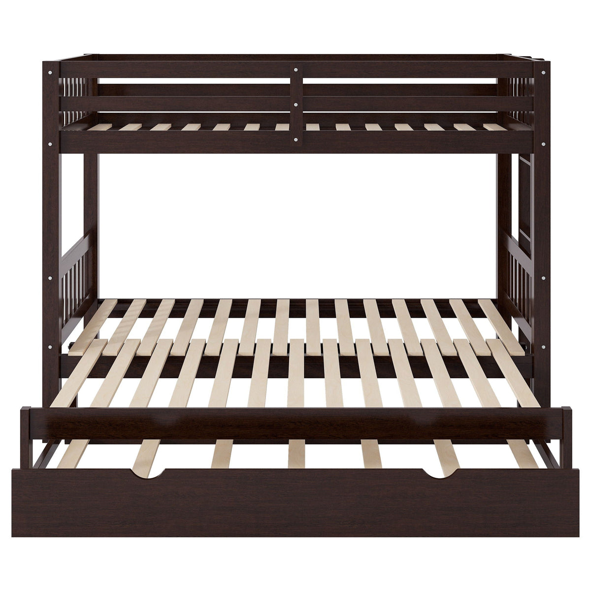 Smooth Mobility Bunk Bed With Trundle in dark brown wood with slatted bases on Tampa Home & Garden Store
