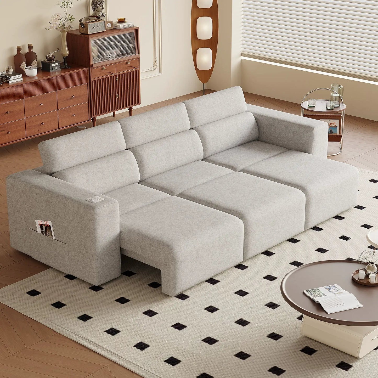 3 Seater Power Recliner Sofa with light gray fabric upholstery on Tampa Home & Garden Store