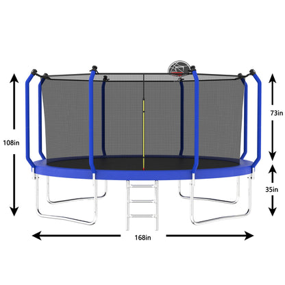 Outdoor Backyard Trampoline and Basketball Hoop