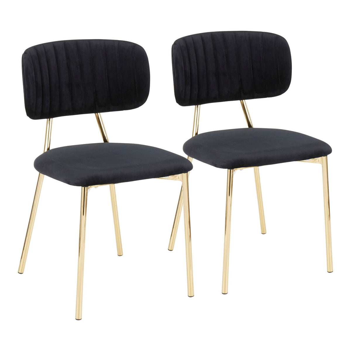 Set of 2 black tufted upholstered chairs with gold metal legs on Tampa Home & Garden Store