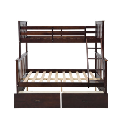 Bunk bed with ladder and guard rails in dark walnut finish with under-bed drawers on Tampa Home & Garden Store