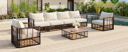 TOPMAX 7-piece Modern Minimalist Metal Patio Sectional Set with black frame and beige cushions on Tampa Home & Garden Store