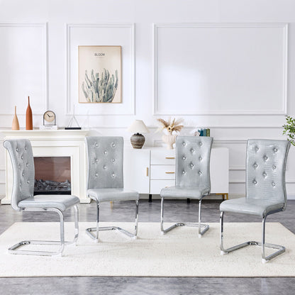 Elegant Design Upholstered Dining Chairs, gray tufted fabric with chrome cantilever bases on Tampa Home & Garden Store