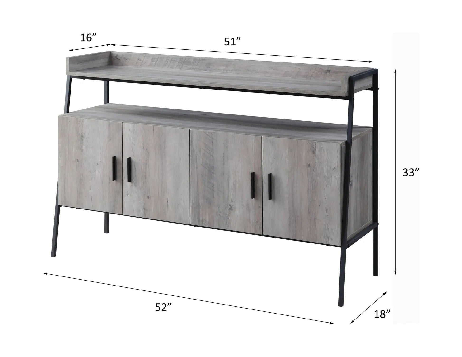 Samiya TV Stand Gray by Unique Piece Furniture with gray wood finish and black metal frame on Tampa Home & Garden Store