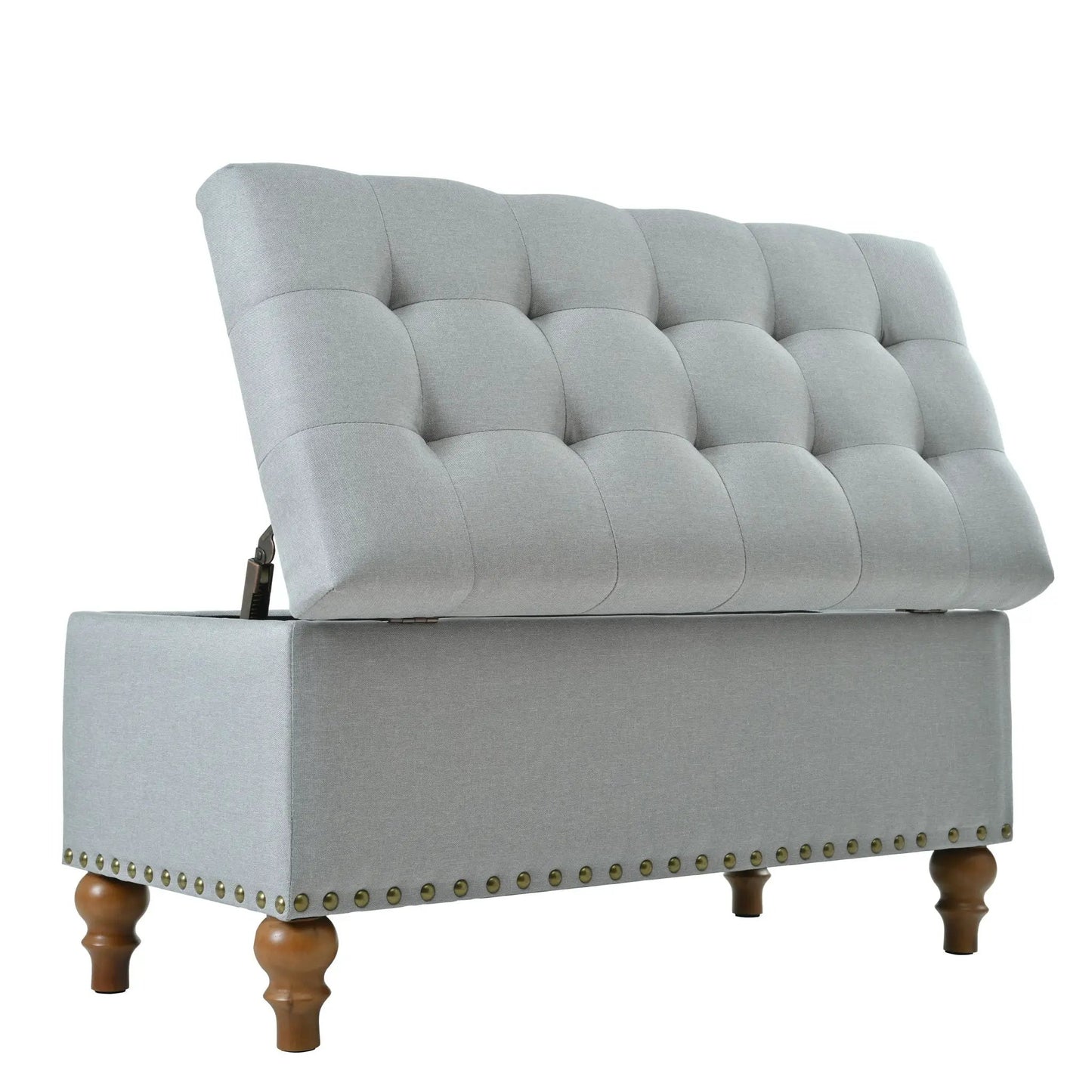 Upholstered Ottoman with Storage and Rivet Trim