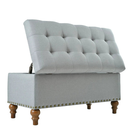 Upholstered Ottoman with Storage and Rivet Trim