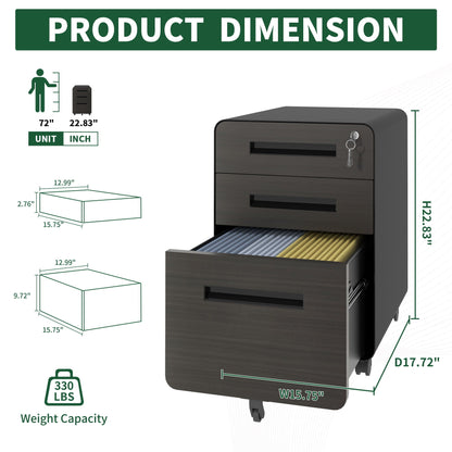 3-Drawer Mobile File Cabinet with Lock and Casters by HouseOfZazla, dark wood finish on Tampa Home & Garden Store