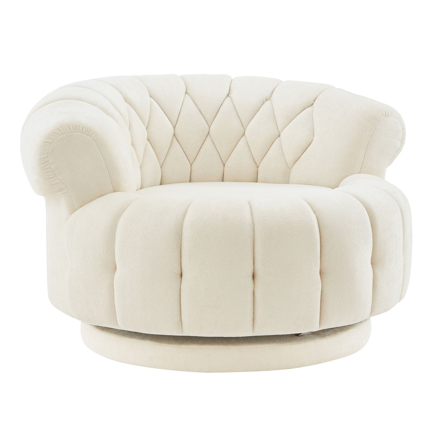Round Swivel Accent Chair in cream boucle with diamond tufted back, 360° rotation on Tampa Home & Garden Store