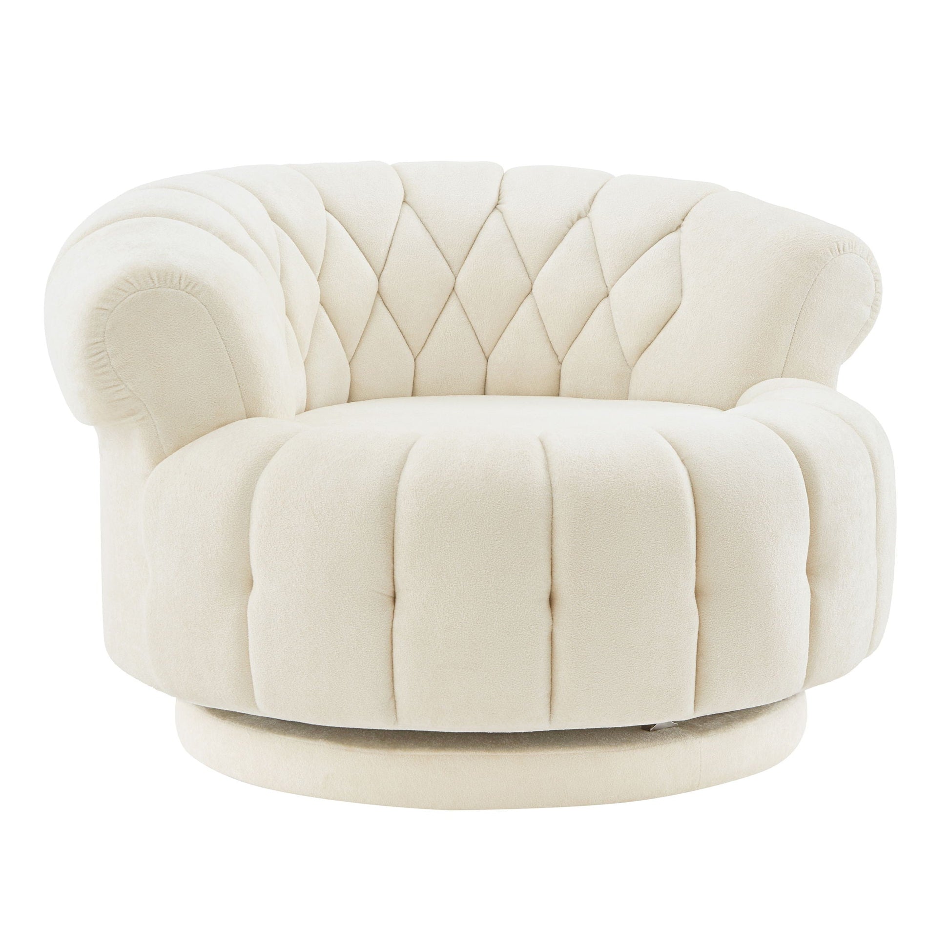 Round Swivel Accent Chair in cream boucle with diamond tufted back, 360° rotation on Tampa Home & Garden Store