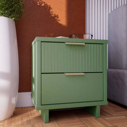 Granville accent nightstand in green solid wood with 2 drawers and grooved-front top drawer on Tampa Home & Garden Store