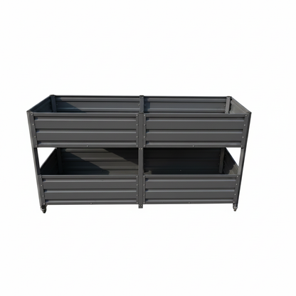 Dual-tier grey metal raised garden bed on wheels with lockable casters HouseOfZazla on Tampa Home & Garden Store