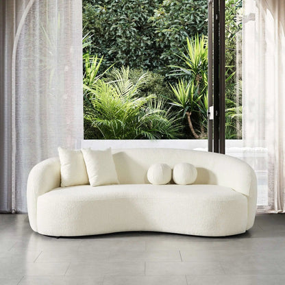 Drake Japandi Style Curvy Boucle Sofa, cream boucle stationary sofa by Unique Piece Furniture on Tampa Home & Garden Store
