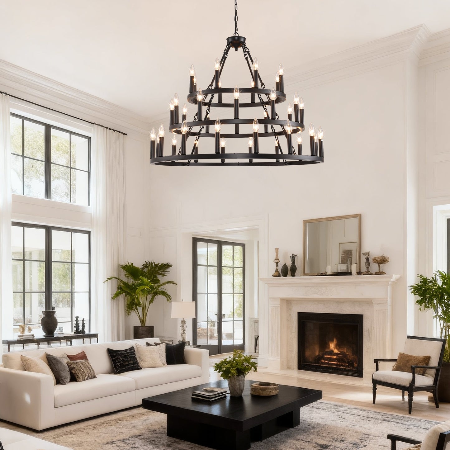 39.37 Inch 3-Tier Wagon Wheel Chandelier black wrought iron by HouseOfZazla on Tampa Home & Garden Store