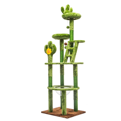 72in Cactus Cat Tree cat tower, green plush posts and cactus platforms by HouseOfZazla on Tampa Home & Garden Store