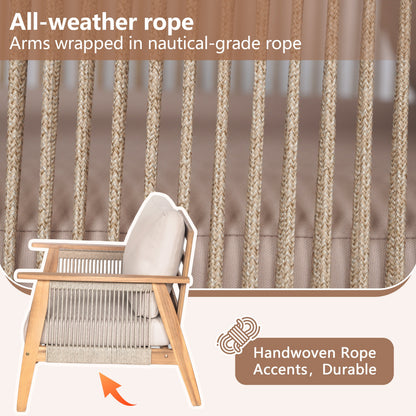 3 Seater Acacia and Rope Outdoor Patio Sofa