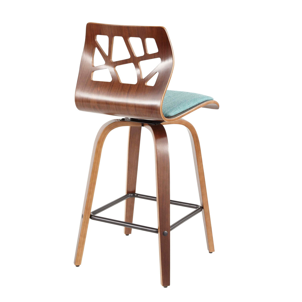 Counter Stool with Swivel by HouseOfZazla, wood frame, cutout back, gray/blue upholstery on Tampa Home & Garden Store