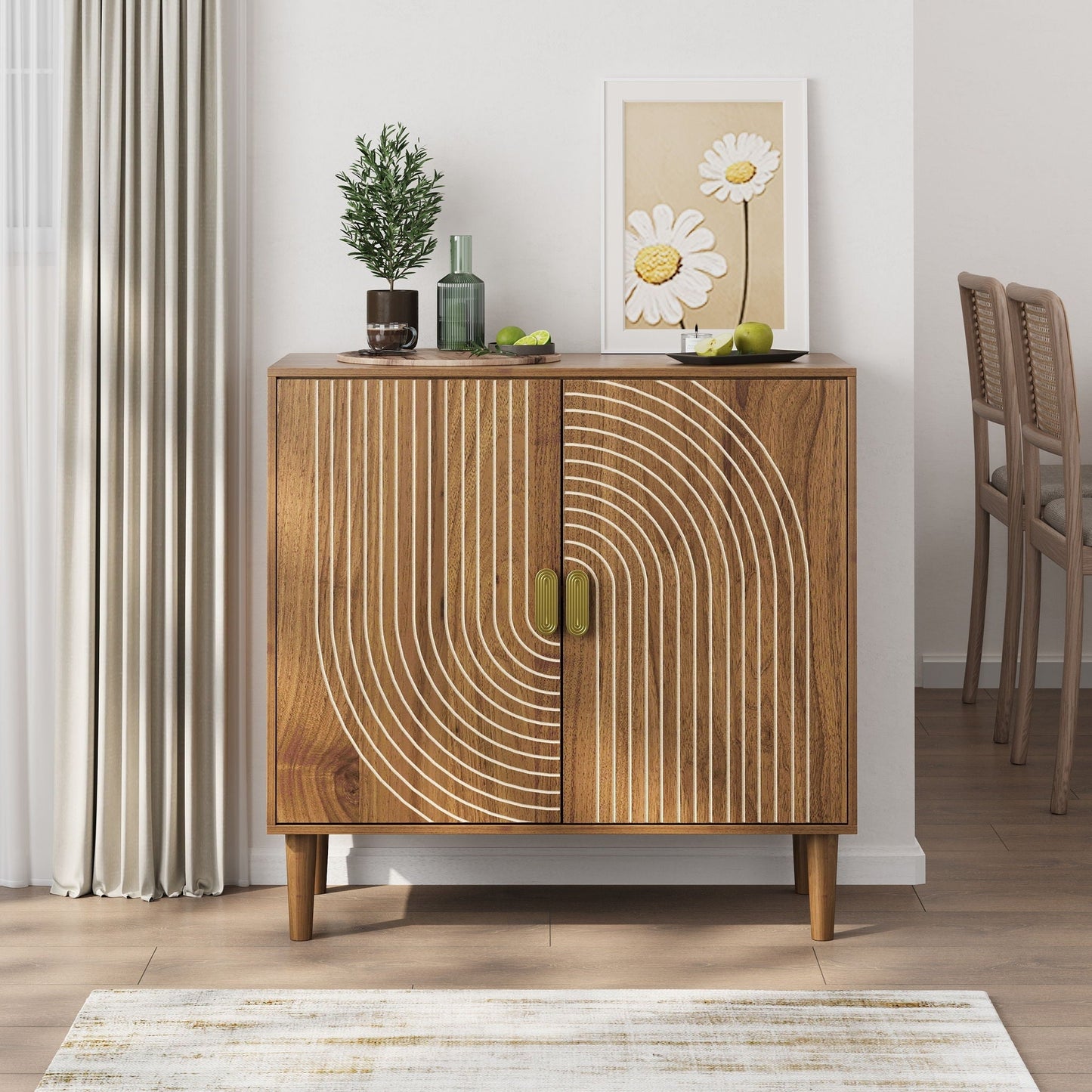 Buffet cabinet with groove design in brown wood by HouseOfZazla on Tampa Home & Garden Store