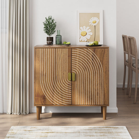 Buffet cabinet with groove design in brown wood by HouseOfZazla on Tampa Home & Garden Store