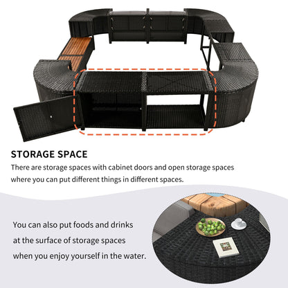 Outdoor Rattan Spa Frame and Modular Storage Seat