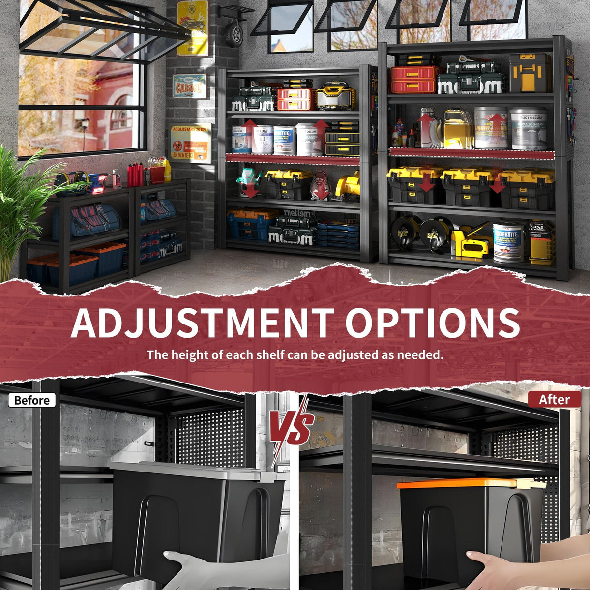 Industrial 5-Tier Adjustable Pegboard Shelving Unit wall organizer black steel HouseOfZazla on Tampa Home & Garden Store