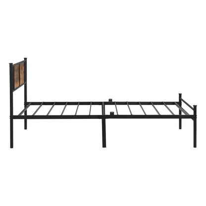 Modern metal bedframe with wood-panel headboard in black finish, HouseOfZazla on Tampa Home & Garden Store
