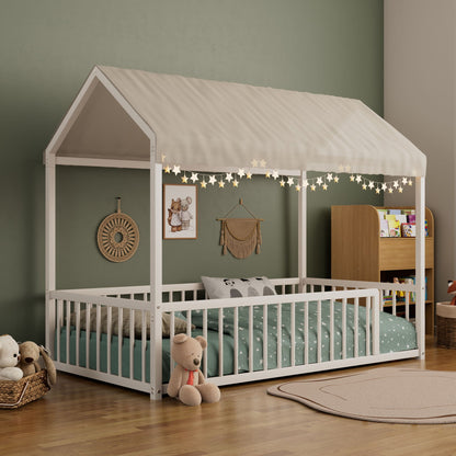 Cozy Montessori House Floor Bed and a Safety Rail