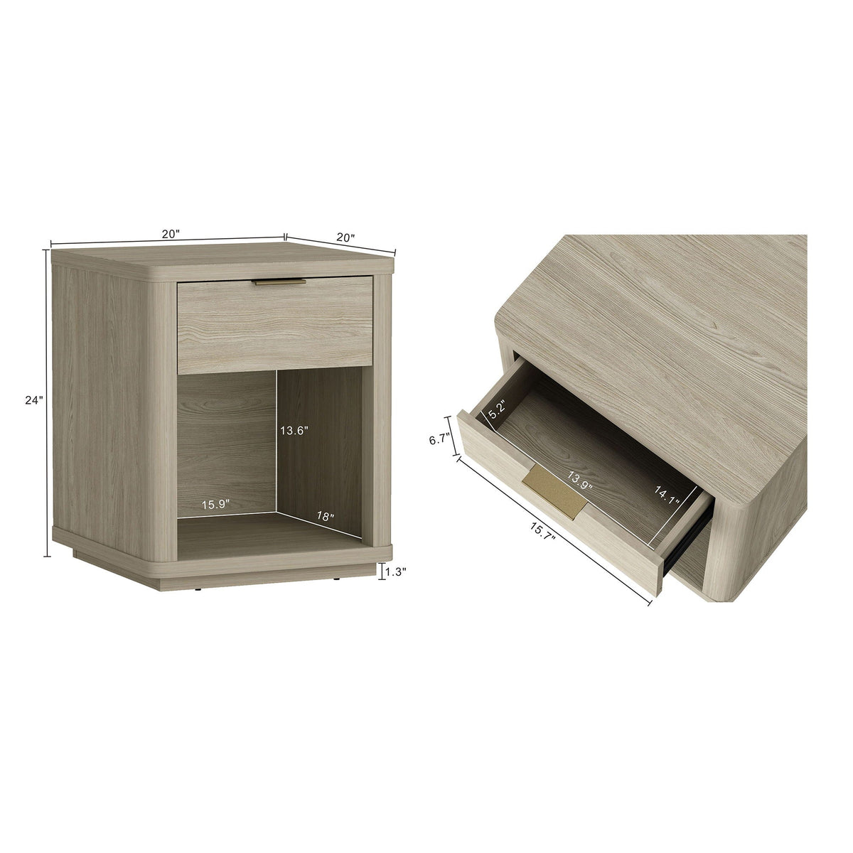 Evelyn Nightstand with 1 Drawer & Open Shelf, light brown wood finish, HouseOfZazla on Tampa Home & Garden Store