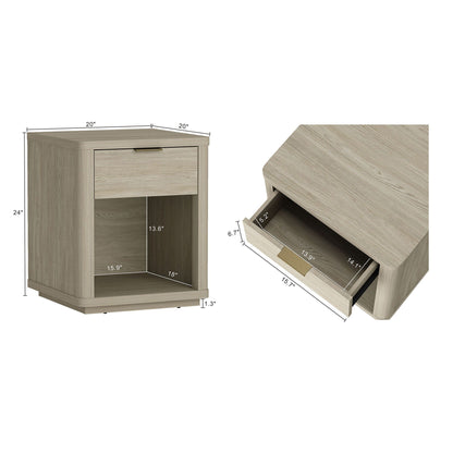 Evelyn Nightstand with 1 Drawer & Open Shelf, light brown wood finish, HouseOfZazla on Tampa Home & Garden Store
