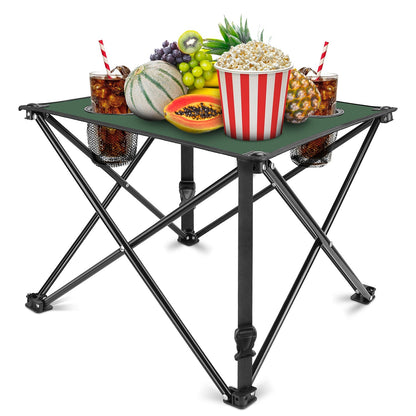 GemGear foldable camping table with green top, black frame, and 2 cup holders on Tampa Home & Garden Store